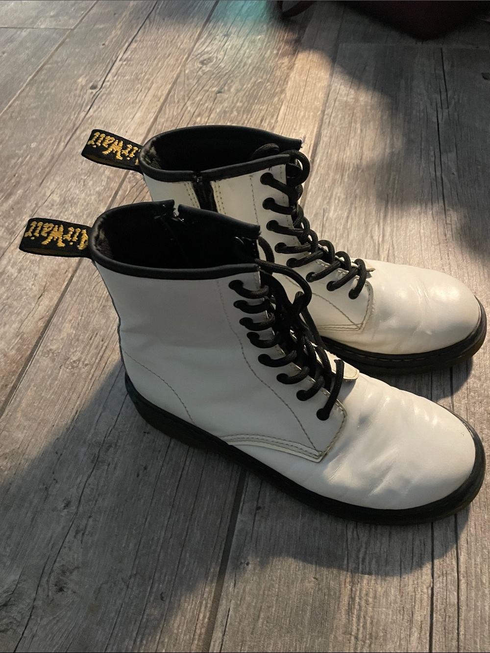 Dr. Martens White and Black Leather Combat Boots